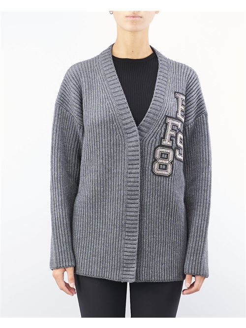 Cardigan in lana costa inglese con patch logo Elisabetta Franchi ELISABETTA FRANCHI | Maglia | MK88T46E2CL3